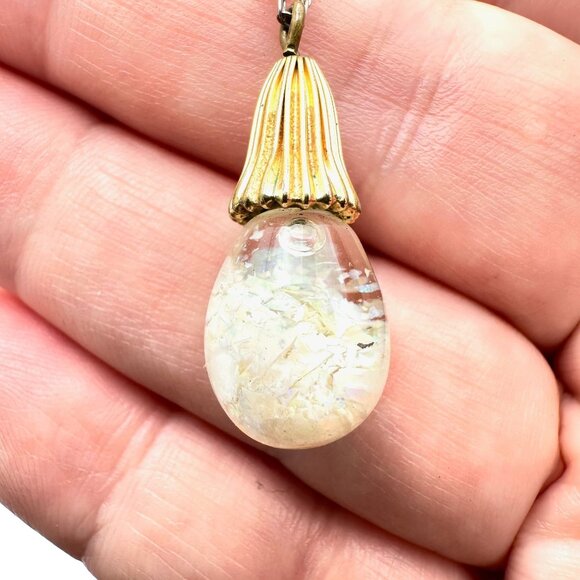 Vintage Gold Over Sterling Silver Floating Opal Pendant Necklace 20 Inch Chain - Picture 3 of 3